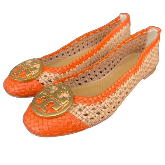 Tory Burch Shoes - Tory Burch Chelsea Woven Flats Size 9  Orange / Tan